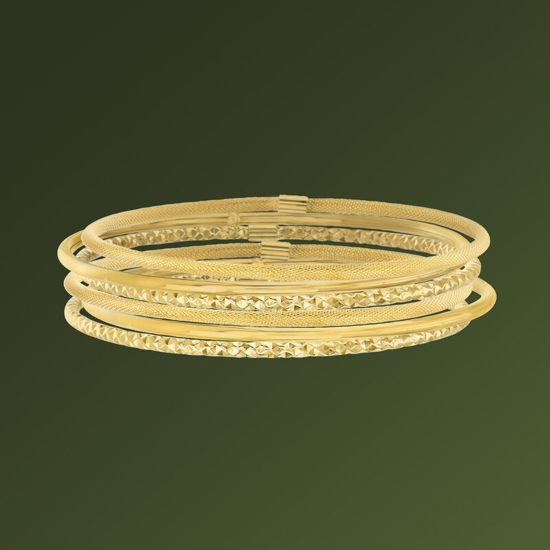 Italian 14kt Yellow Gold Multi-Finish Jewelry Set: Three Bangle Bracelets image number 2