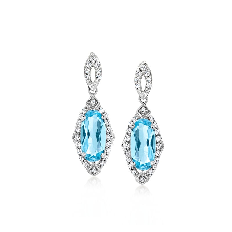 3.10 ct. t.w. Swiss Blue Topaz Drop Earrings with .33 ct. t.w. Diamonds in Sterling Silver  image number 0