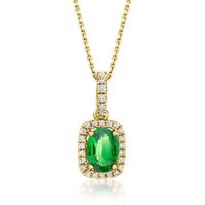 1.00 Carat Tsavorite Pendant Necklace with .14 ct. t.w. Diamonds in 14kt Yellow Gold