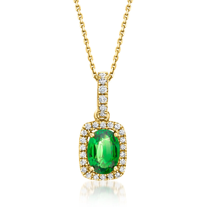 1.00 Carat Tsavorite Pendant Necklace with .14 ct. t.w. Diamonds in 14kt Yellow Gold. 18&quot; image number 1