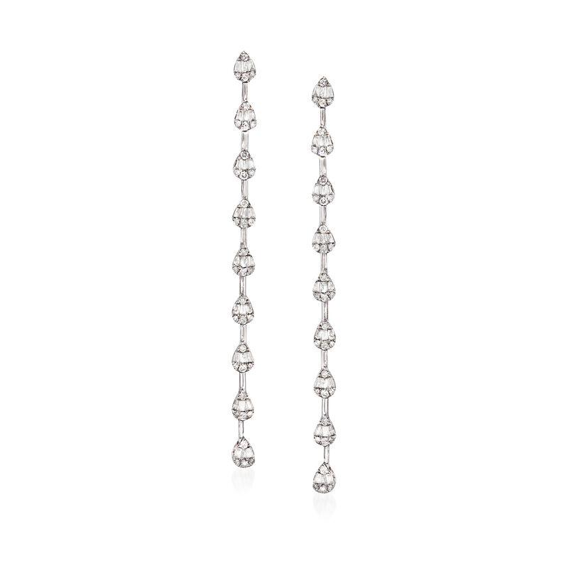 1.05 ct. t.w. Baguette and Round Diamond Linear Drop Earrings in 14kt White Gold image number 0