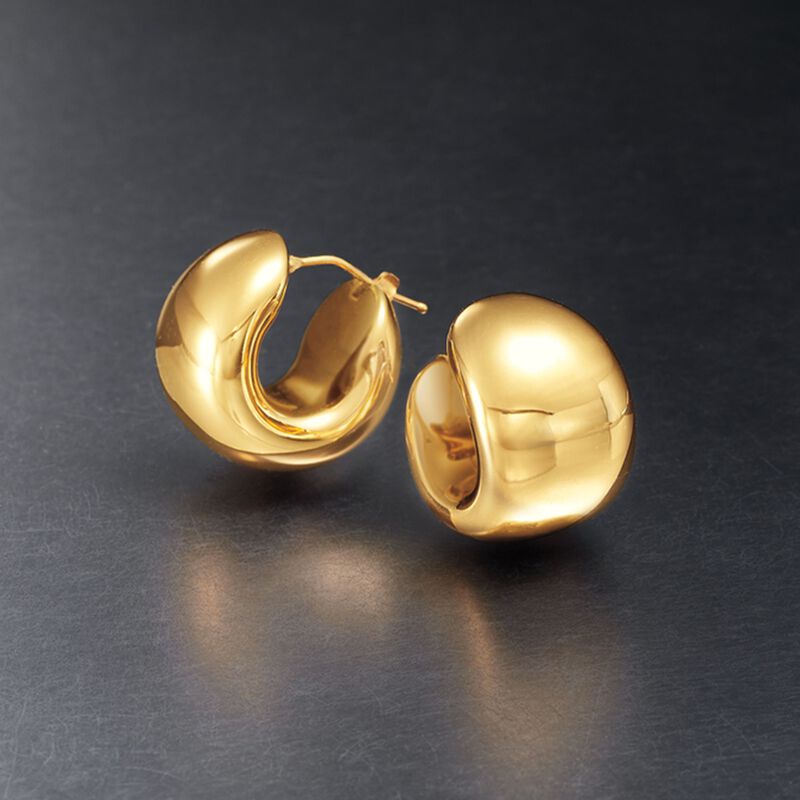 Italian Andiamo 14kt Yellow Gold Over Resin Wide Huggie Hoop Earrings. 3/4&quot; image number 2