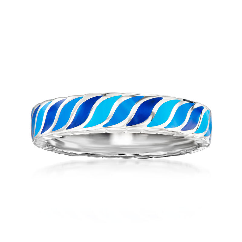 Tonal Blue Enamel Ring in Sterling Silver image number 0