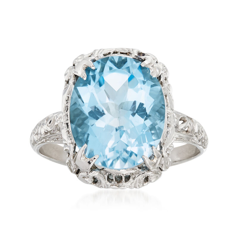 C. 1970 Vintage 6.00 Carat Blue Topaz Ring in 14kt White Gold. Size 6.25 image number 0