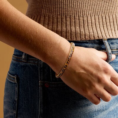 Italian Leopard-Print Enamel Bangle Bracelet in 18kt Gold Over Sterling