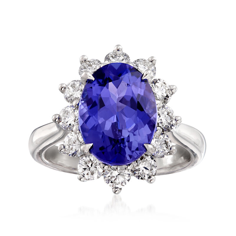 5.00 Carat Tanzanite and 1.30 ct. t.w. Diamond Ring in 18kt White Gold image number 0