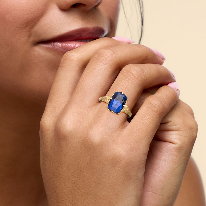 5.25 Carat Lab-Grown Sapphire Ring in 10kt Yellow Gold image number 1