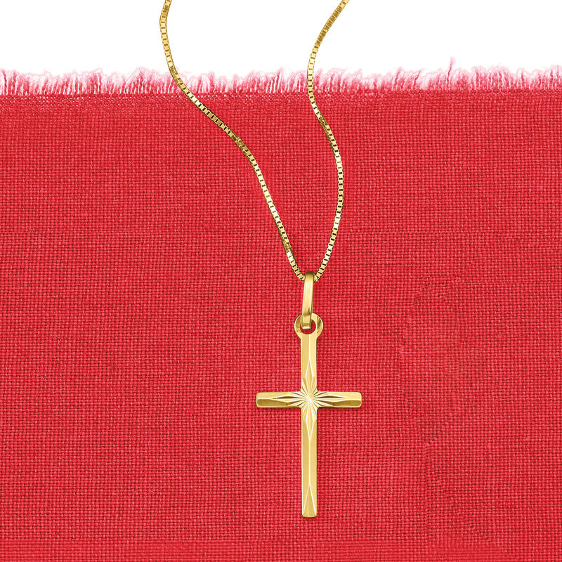 Italian 18kt Yellow Gold Diamond-Cut Cross Pendant Necklace image number 3