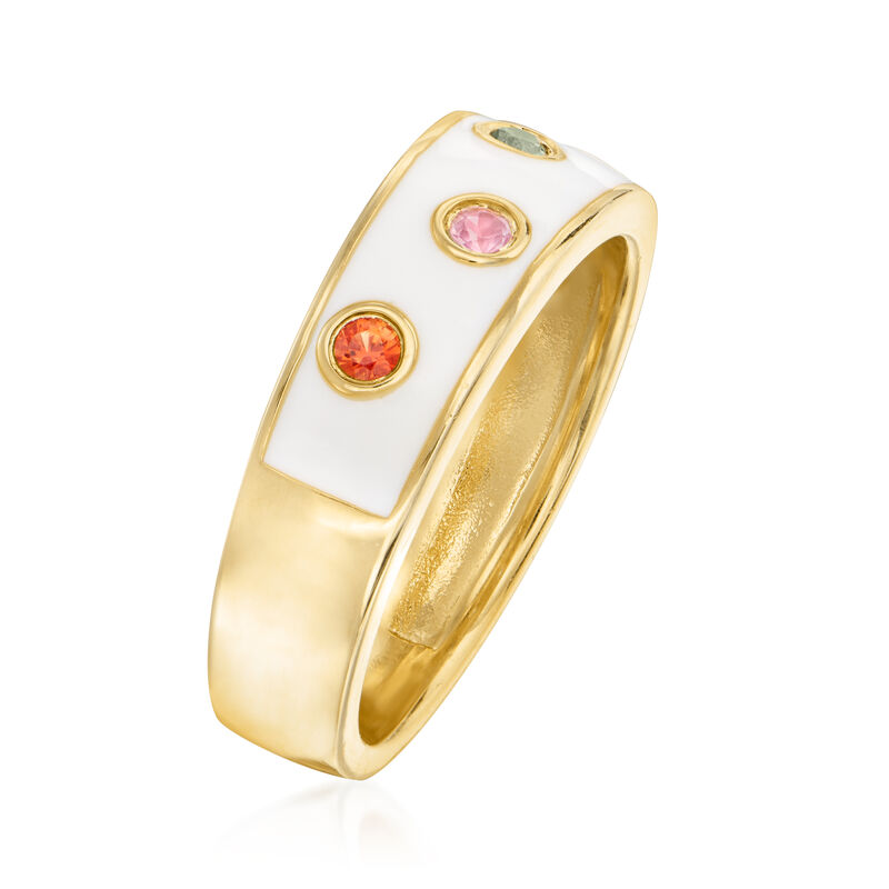 .20 ct. t.w. Multicolored Sapphire and White Enamel Ring in 18kt Gold Over Sterling image number 2