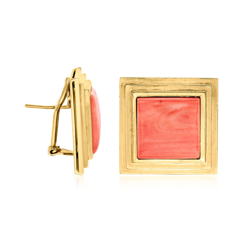 C. 1970 Vintage Red Coral and 18kt Yellow Gold Square Earrings image number 2