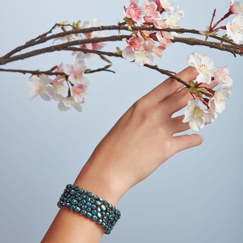 100.00 ct. t.w. Blue Zircon and 1.10 ct. t.w. Brown Diamond Bracelet in Sterling Silver image number 3