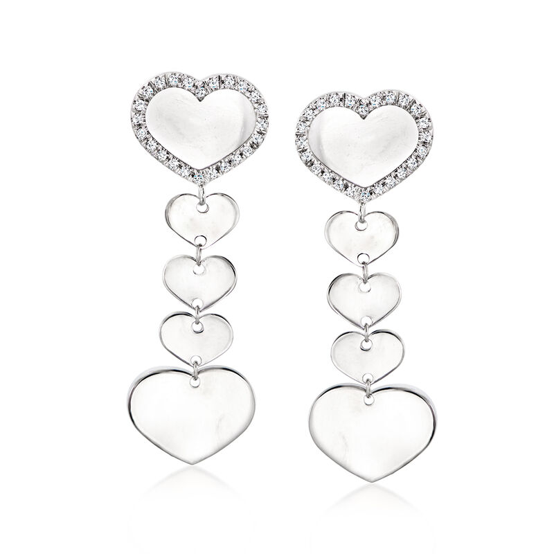 C. 1990 Vintage .48 ct. t.w. Diamond Heart Drop Earrings in 18kt White Gold  image number 0