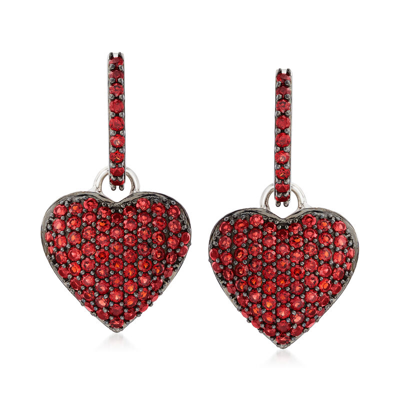 2.40 ct. t.w. Garnet Heart Cluster Drop Earrings in Sterling Silver image number 0