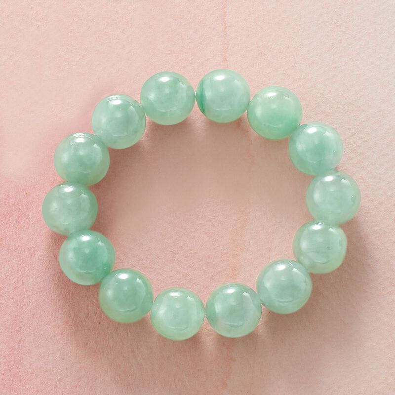 Green Jade Bead Stretch Bracelet. 7&quot; image number 2