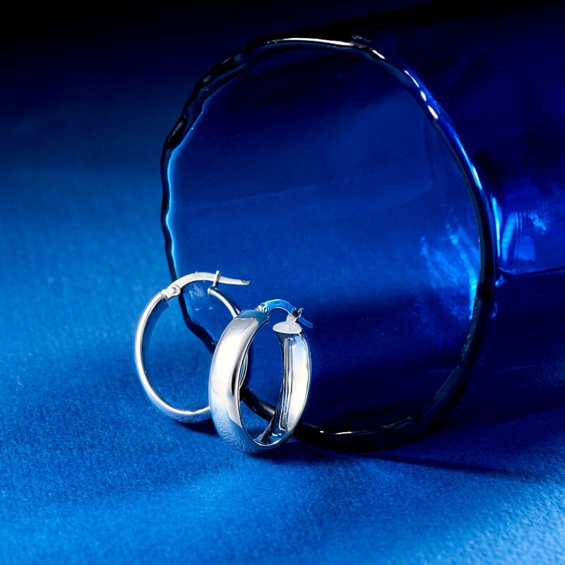 Italian 14kt White Gold Oval Hoop Earrings. 1&quot; image number 2