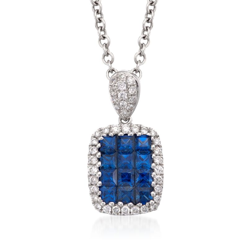 Gregg Ruth .71 ct. t.w. Sapphire and .18 ct. t.w. Diamond Necklace in 18kt White Gold. 16&quot; image number 1