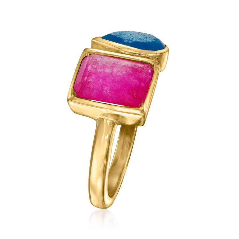 2.10 Carat Pink Quartz and 1.10 Carat Blue Quartz Toi et Moi Ring in 18kt Gold Over Sterling image number 2