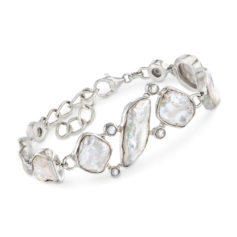 10-22mm Cultured Biwa Pearl and 3-6mm Cultured Pearl Bracelet in Sterling Silver image number 0