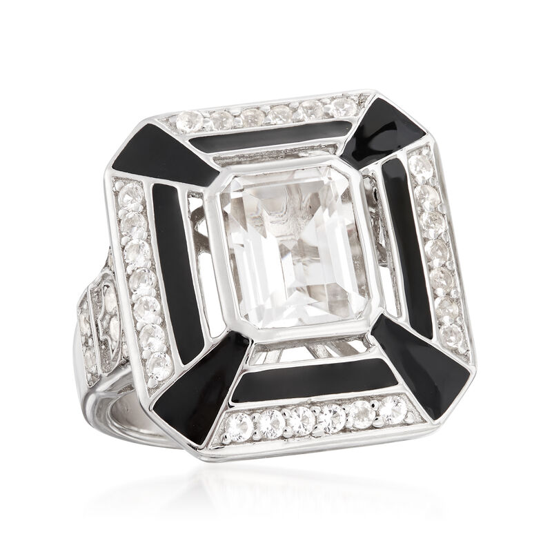 2.60 ct. t.w. White Topaz and Black Enamel Ring in Sterling Silver image number 3