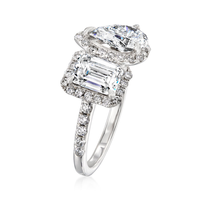 2.50 ct. t.w. Emerald-Cut and Pear-Shaped Lab-Grown Diamond Toi et Moi Ring in 14kt White Gold image number 2