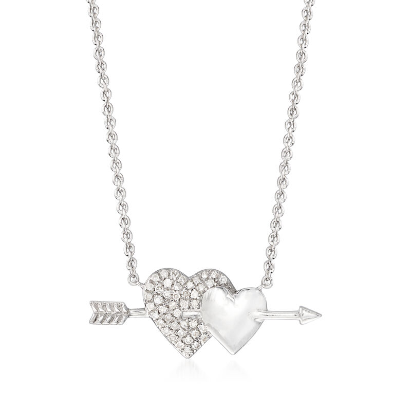 .10 ct. t.w. Diamond Double-Heart and Arrow Necklace in Sterling Silver. 18&quot; image number 0