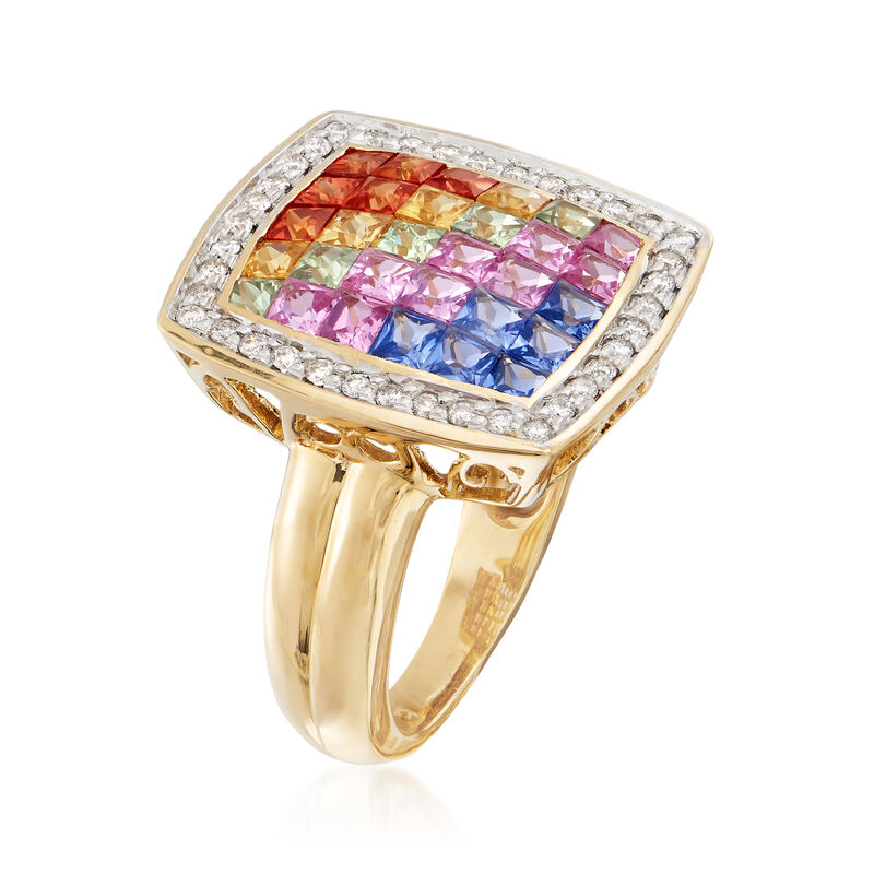 2.40 ct. t.w. Multicolored Sapphire and .30 ct. t.w. Diamond Ring in 18kt Yellow Gold image number 2
