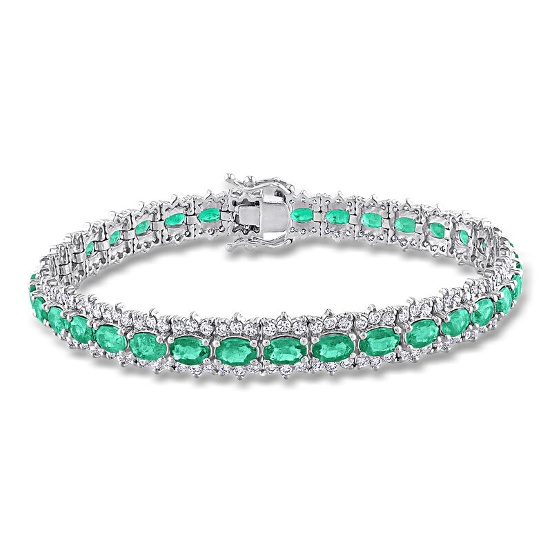 7.00 ct. t.w. Emerald and 2.38 ct. t.w. Diamond Bracelet in 14kt White Gold. 7.5" image number 0