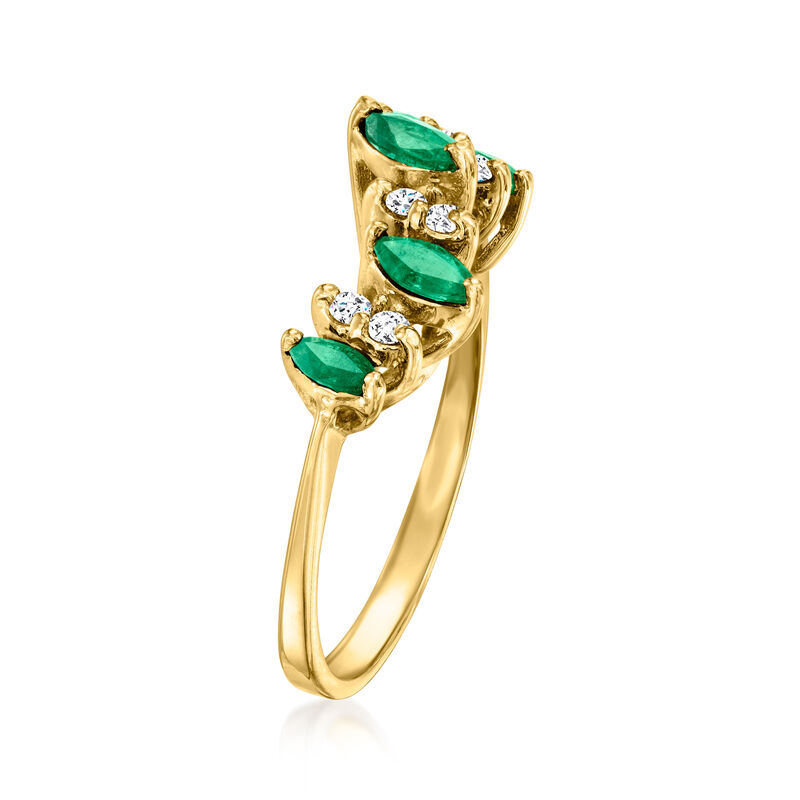 C. 2000 Vintage .50 ct. t.w. Emerald and .25 ct. t.w. Diamond Curve Ring in 14kt Yellow Gold. Size 6.5 image number 2