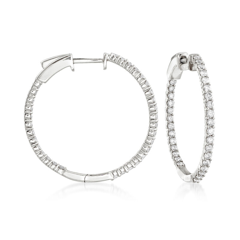 1.00 ct. t.w. Diamond Inside-Outside Hoop Earrings in 14kt White Gold. 1&quot; image number 0