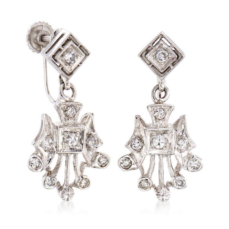 C. 1950 Vintage .50 ct. t.w. Diamond Drop Clip-On Earrings in 14kt White Gold image number 1