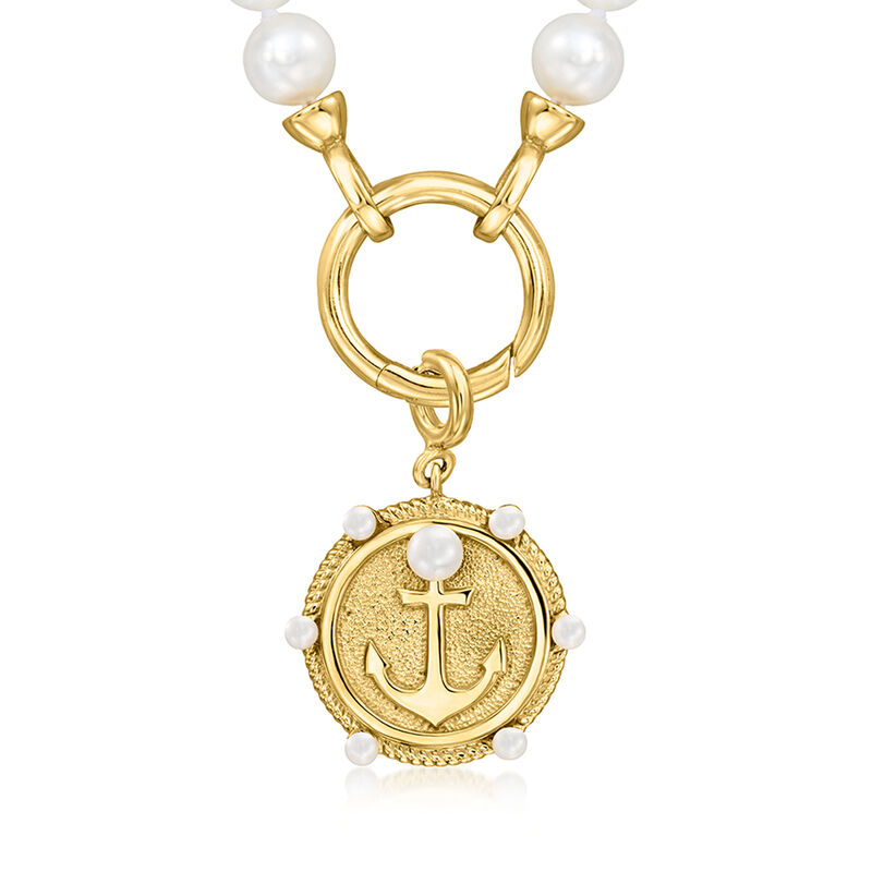 2-3.5mm Cultured Pearl Anchor Charm in 18kt Gold Over Sterling  image number 3