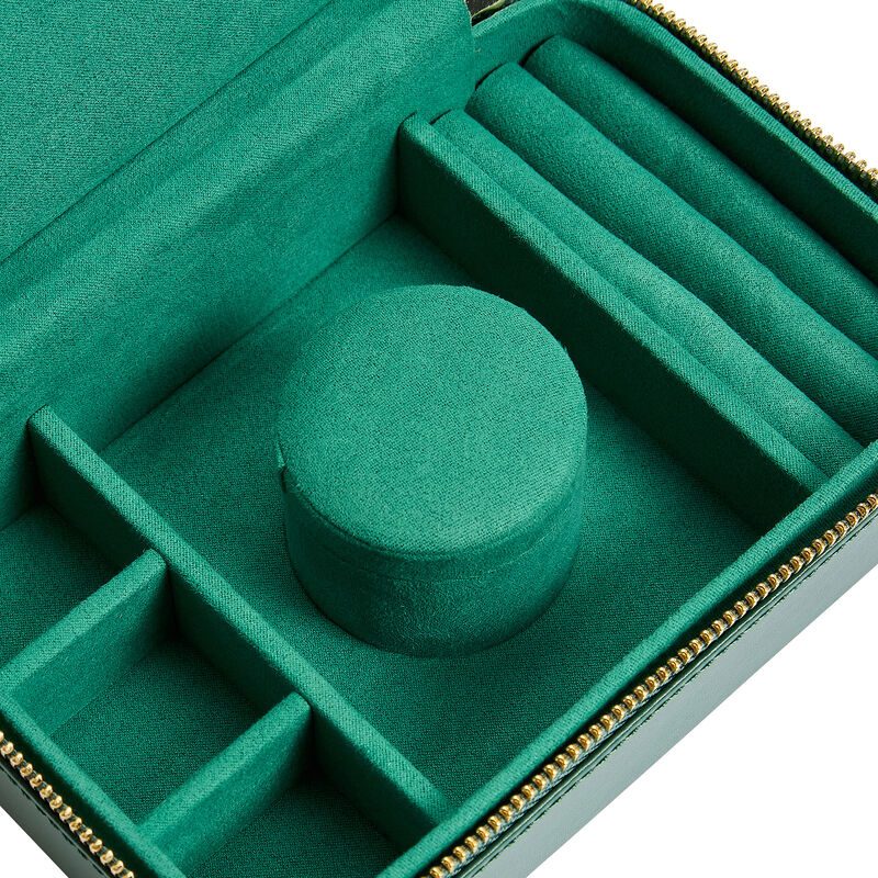 WOLF &quot;Sophia&quot; Forest Green Leather Jewelry Zip Case image number 2