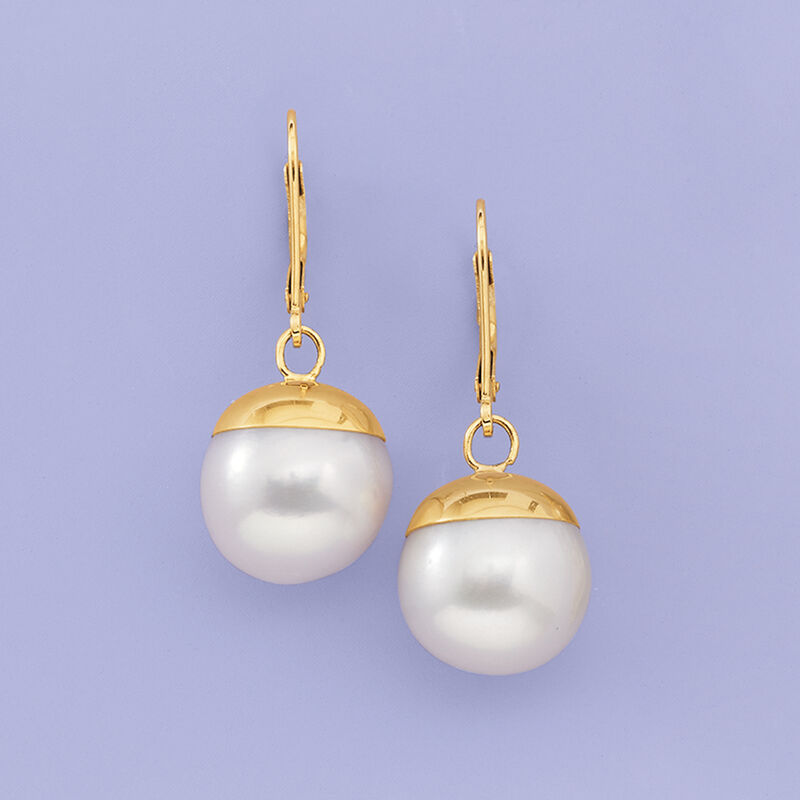 12-13mm Cultured Pearl Drop Earrings in 14kt Yellow Gold image number 2