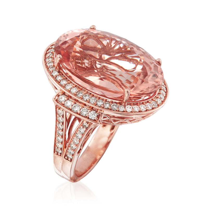 20.00 Carat Morganite and .94 ct. t.w. Diamond Ring in 18kt Rose Gold. Size 7 image number 2