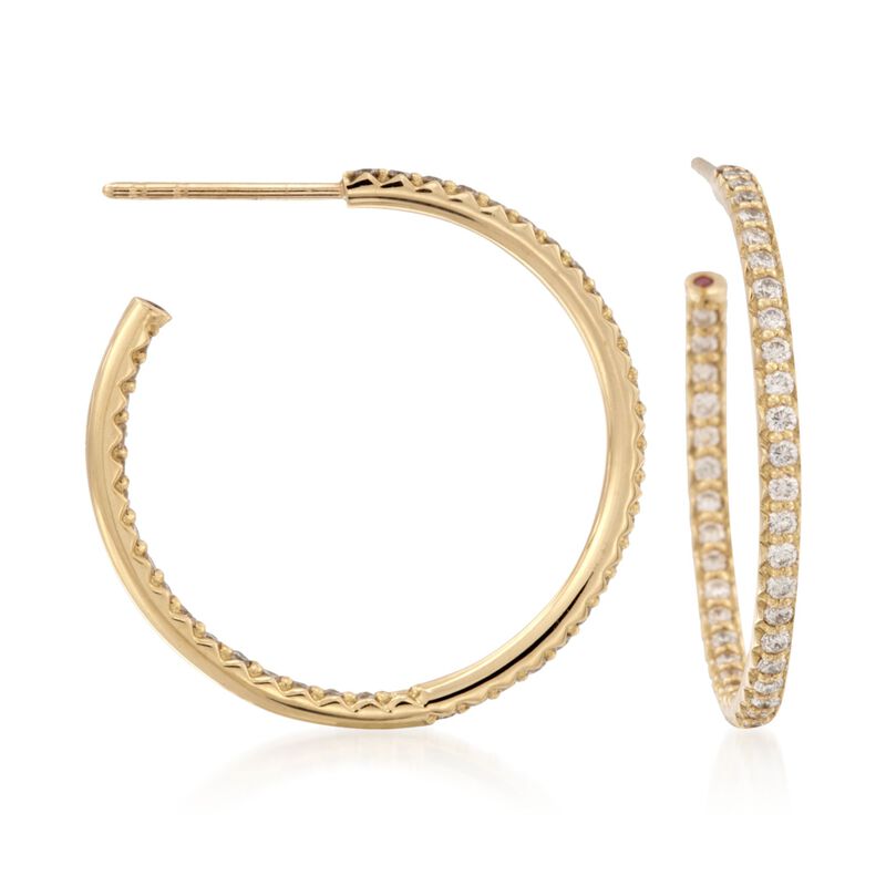 Roberto Coin .80 ct. t.w. Diamond Inside-Outside Hoop Earrings in 18kt Yellow Gold. 1&quot; image number 0