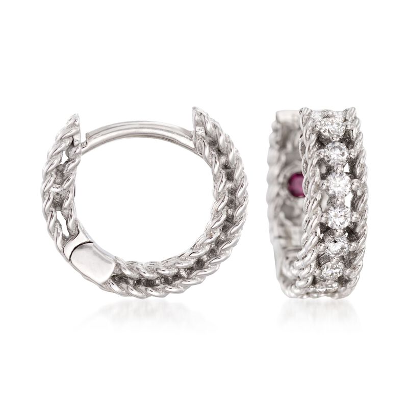 Roberto Coin &quot;Symphony&quot; .26 ct. t.w. Diamond Huggie Hoop Earrings in 18kt White Gold image number 0