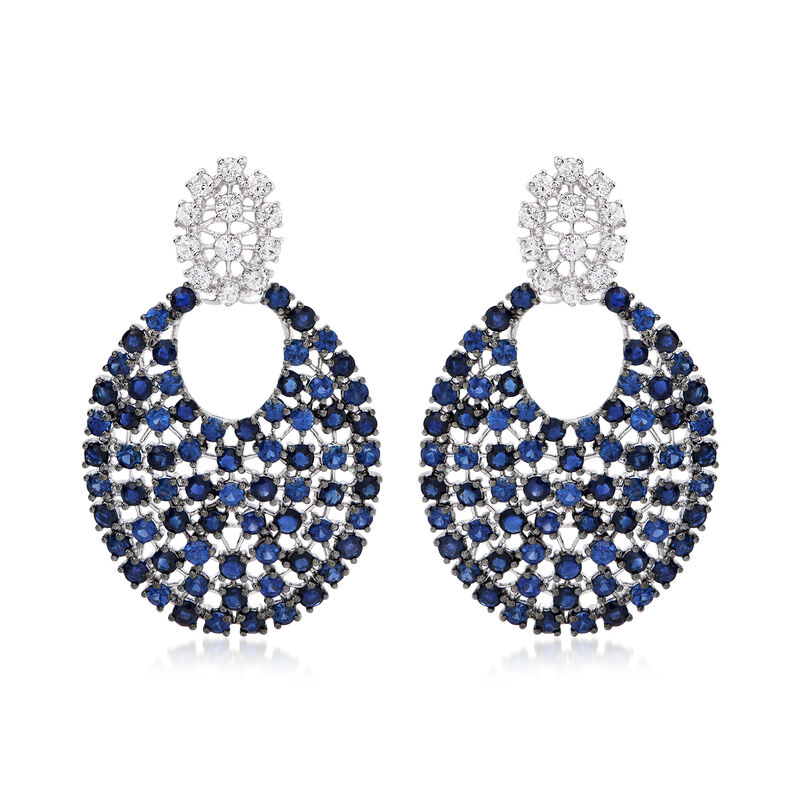 7.50 ct. t.w. Sapphire and .96 ct. t.w. Diamond Drop Earrings in 18kt White Gold image number 0