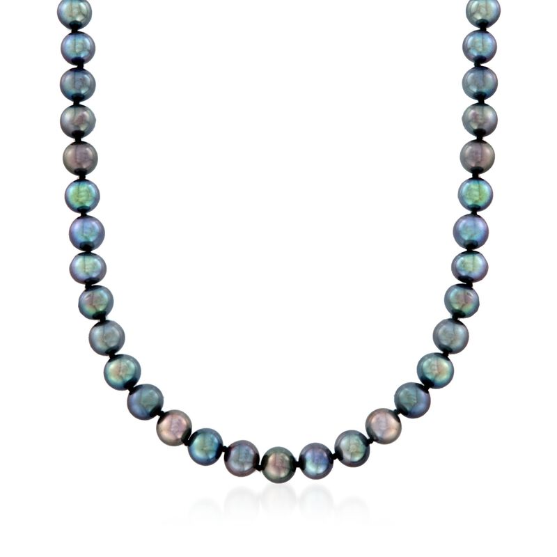 7-8mm Black Cultured Pearl Necklace with 14kt White Gold image number 0