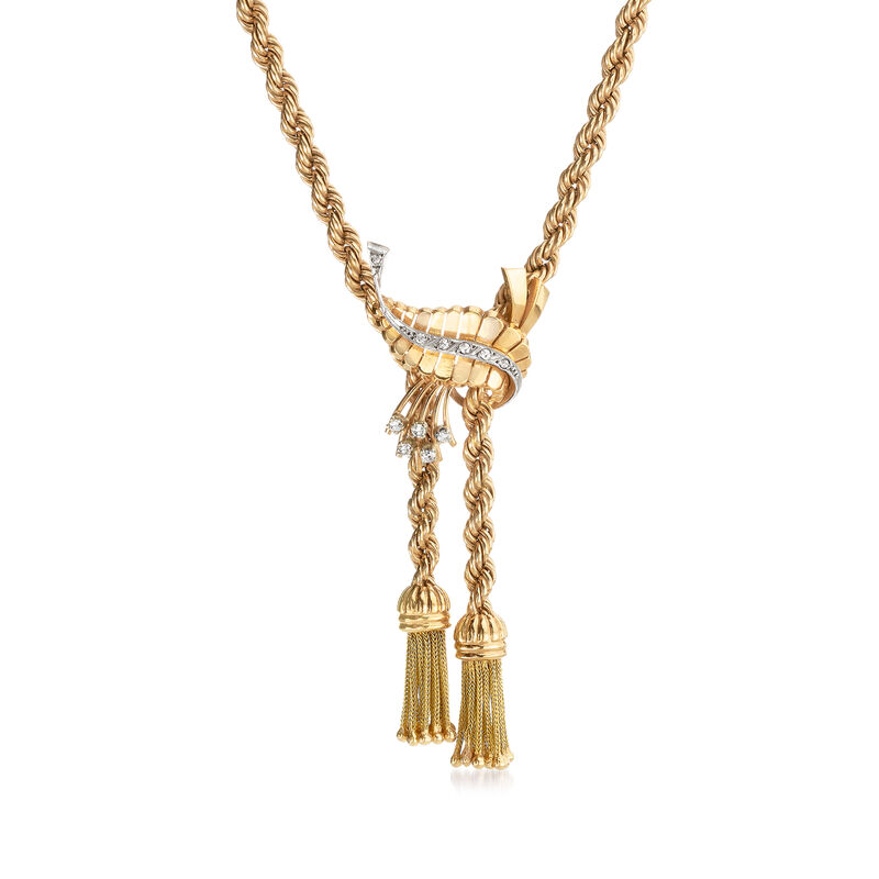 C. 1970 Vintage .30 ct. t.w. Diamond Leaf Tassel Necklace in 18kt Yellow Gold. 17.5&quot; image number 1