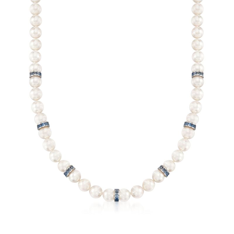 Mikimoto 7-7.5mm A1 Akoya Pearl and Sapphire Necklace with 18kt White Gold. 18&quot; image number 1