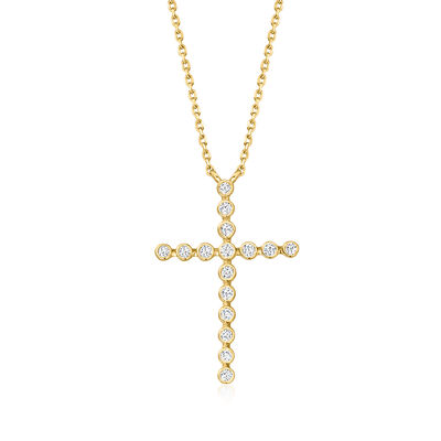 .20 ct. t.w. Bezel-Set Lab-Grown Diamond Cross Necklace in 18kt Gold Over Sterling