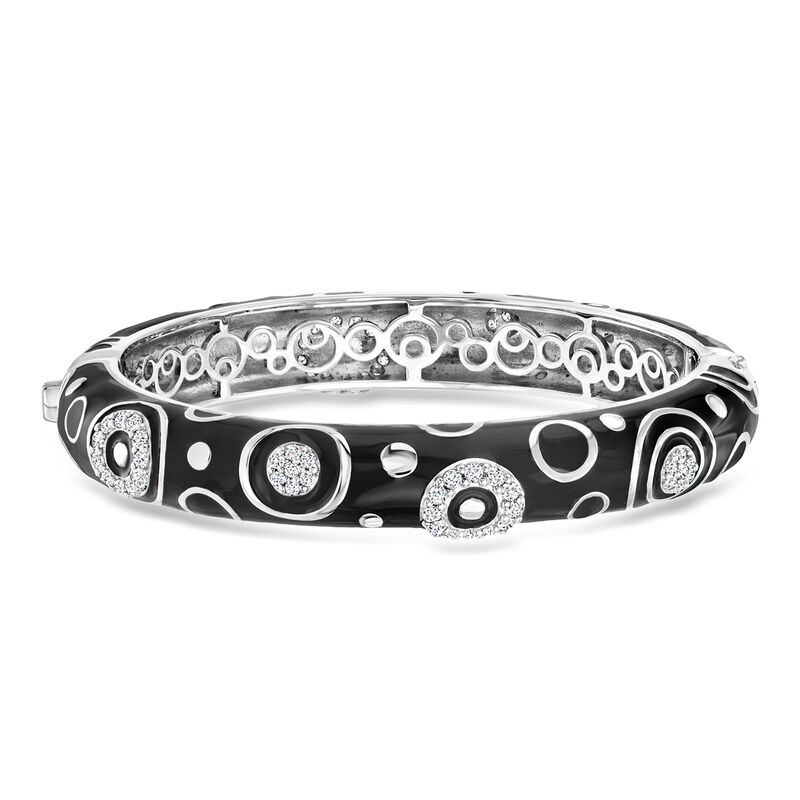 Belle Etoile "Galaxy" 1.00 ct. t.w. CZ and Black Enamel Bangle Bracelet in Sterling Silver. 7" image number 0