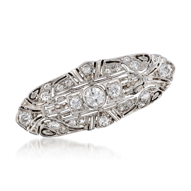 C. 1970 Vintage .90 ct. t.w. Diamond Filigree Pin in Platinum image number 0