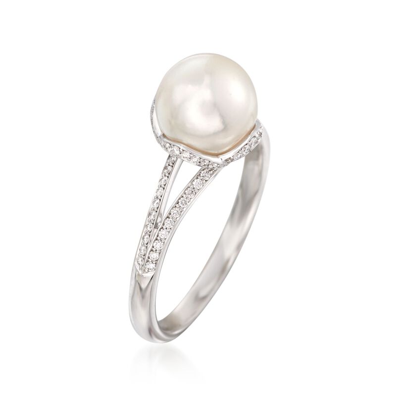 Mikimoto 8-8.5mm Akoya Pearl Ring with Diamonds in 18kt White Gold. Size 5 image number 2