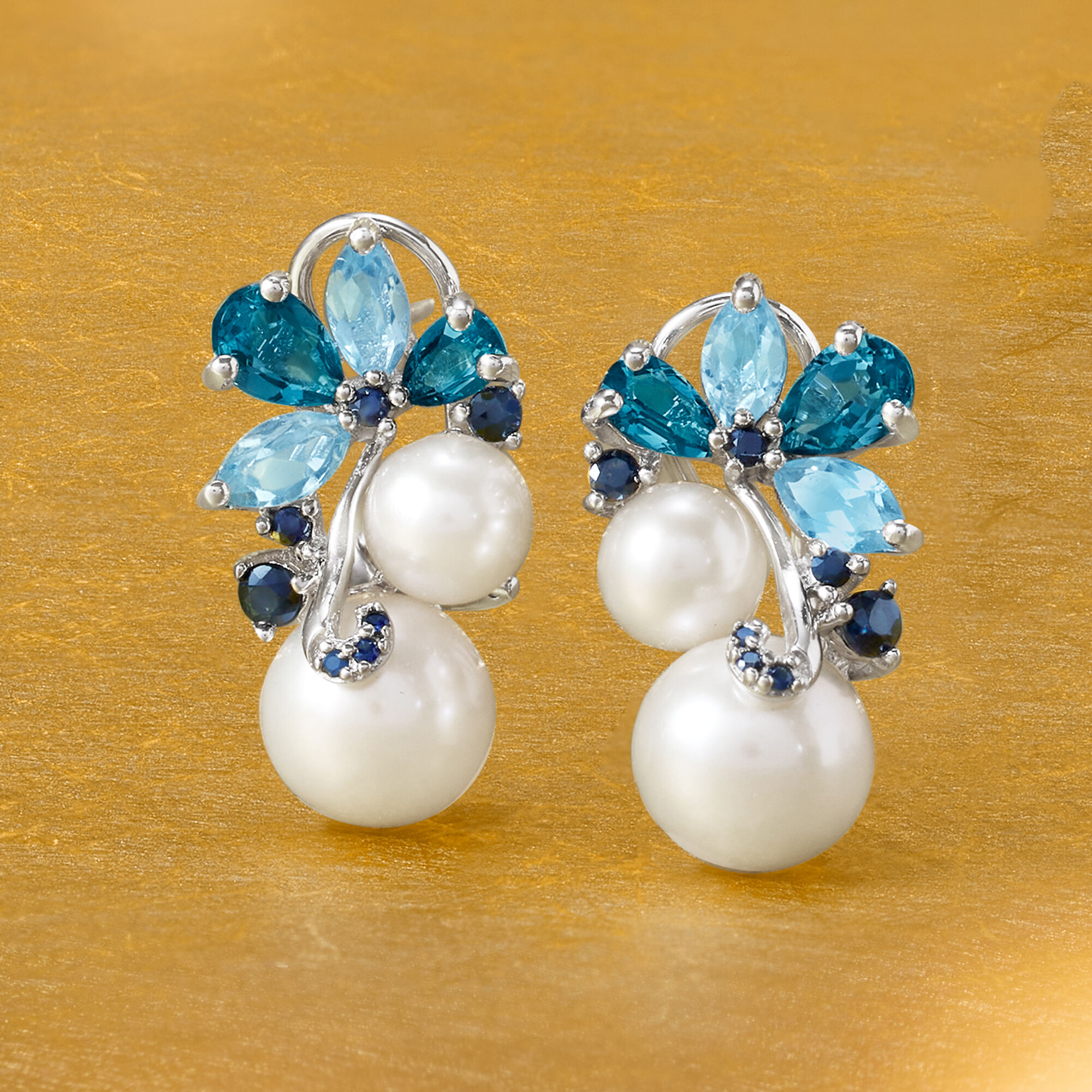 Blue topaz and pearl earrings top
