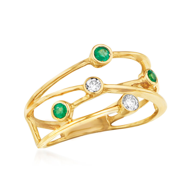 .11 ct. t.w. Diamond and .10 ct. t.w. Emerald Crisscross Ring in 14kt Yellow Gold image number 3