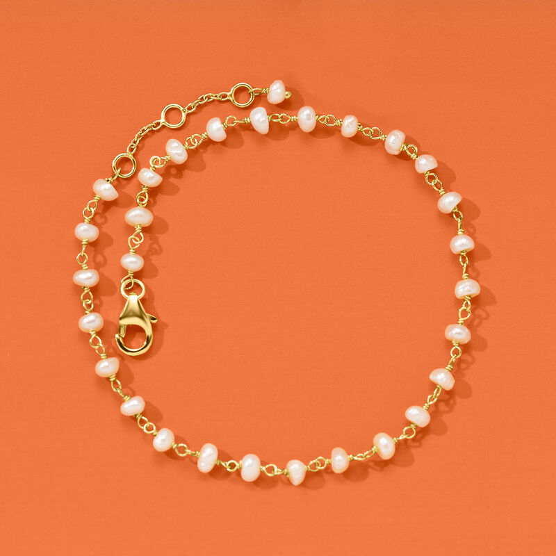 3.5-4mm Cultured Pearl Anklet in 18kt Gold Over Sterling. 9&quot; image number 3