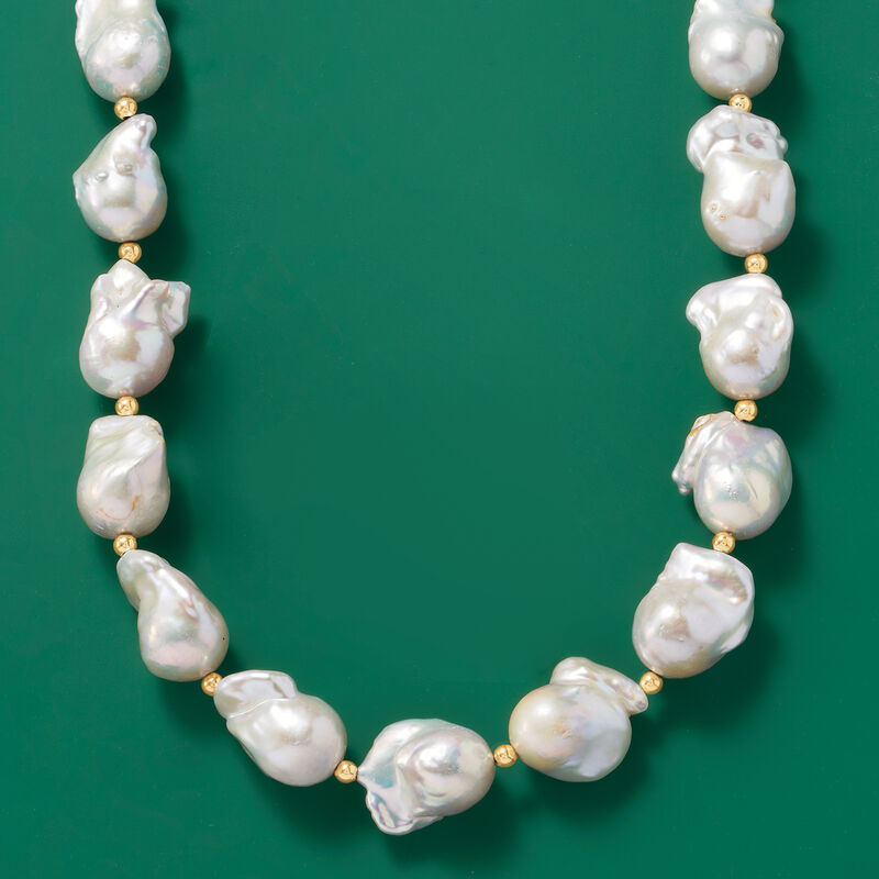12-15mm Cultured Baroque Pearl Necklace with 14kt Yellow Gold image number 4