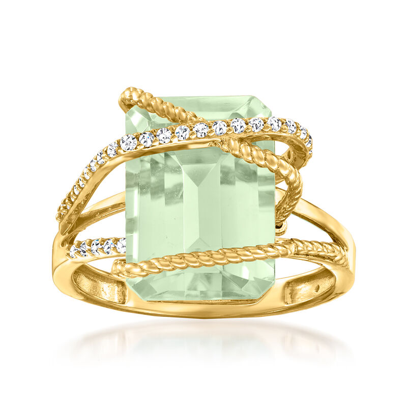 7.00 Carat Prasiolite and .15 ct. t.w. Diamond Ring in 14kt Yellow Gold image number 0