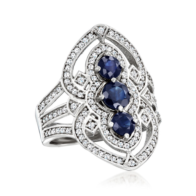 1.10 ct. t.w. Sapphire and .52 ct. t.w. Diamond Ring in Sterling Silver image number 3